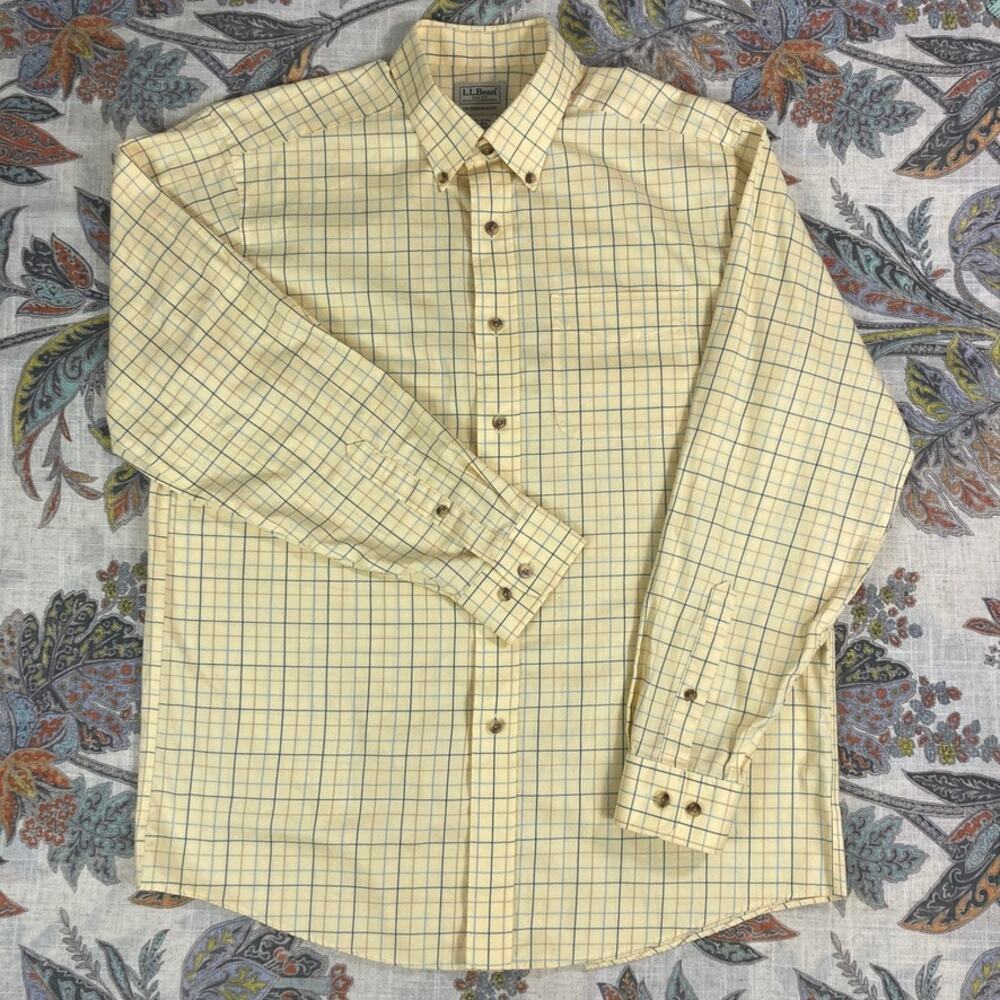 L.L. Bean Yellow Blue Long Sleeve Button Cotton Shirt M Regular